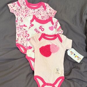 Charming Pink Heart Baby Bodysuit Trio